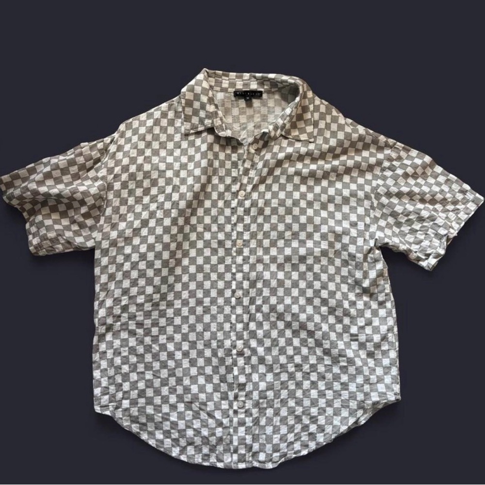 Blue Blush gray and white Checkered Shirt